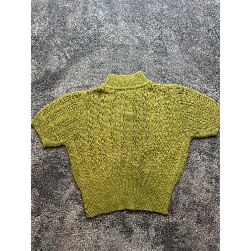 Cider Olive Green Cable Knit Mock Neck Short Sleeve Sweater Size M - 247